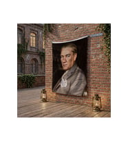 Mavi Gözlü Ulu Önder Mustafa Kemal Atatürk poster Bayrak Raşel Kumaş 100x150 cm ATA56