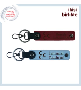 Yeni Ofise Şık Hediye – Üç Hilal Kişisel Anahtarlık Takımı, İsim Yazılı, Bordo-Gök Mavi