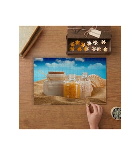 Güneş Yağları- Deniz Kabuğu- Kumsal Tasarımı 240 parça Ahşap Puzzle Ahşap Kutuda MP00315