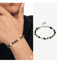 Gümüş Renk Metal Zincirli Dorika Top Süslemeli Amorf Kan Taşı Doğaltaş Erkek Bileklik