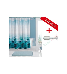 Taşlı Banyo Perdesi Askı Hediyeli 180x200cm Tek Kanat Duş Perdesi, Renkli Banyo Duş Perdesi