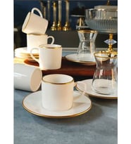 REGNA HOME Fine Living Sena Yaldızlı 18 Parça Gold Çay-Kahve Bardağı Seti, Türk Kahve Fincan Takımı Çay Takımı