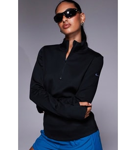 Nike One Training Dri Fit Half Zip Midlayer Long Sleeve Top Kadın 1/2 Fermuar Ligralı Kalın Sweatshirt Siyah