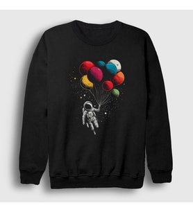 Presmono Unisex Siyah Astronot Balon Astronaut Balloon Sweatshirt 420130tt