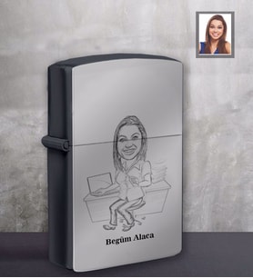 Kişiye Özel Öğretmen Karikatürlü Siyah Benzinli Çakmak Bayan-17