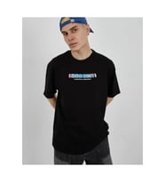 Unisex Bisiklet Yaka Baskılı Oversize T-Shirt - Siyah