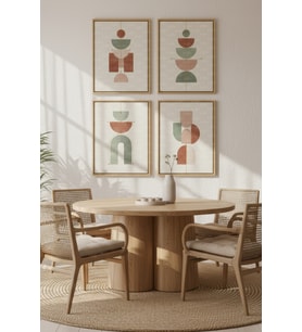 Geometrik Soft Formlar 4’lü Dekoratif Ahşap Çerçeveli Tablo Seti – Minimal Tema