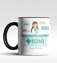Kişiye Özel Eczacı Tasarımlı Siyah Kupa (Siyah - Beyaz)