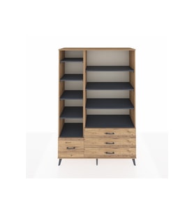 Hyperion Dolap 9 Raflı 4 Çekmeceli  132x44x195 Çam-Antrasit/Çam