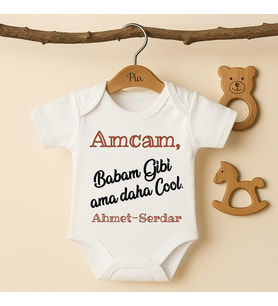 Pia Baby B24 %100 Pamuk Amcam Babam Gibi Ama Daha Cool Yazılı Bebek Body (Ekru)