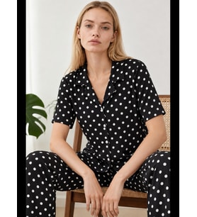 Night Beyaz Kadın Desenli Kısa Kollu Pijama Takımı 4828