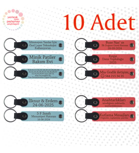 Gök Mavi & Nar Çiçeği, 10’lu Set, Kişisel Tarihli Deri Hediyelik, Düğün Günü Misafirlerine Armağan