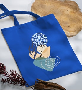 BK Gift Modern Art Tasarımlı Mavi Kumaş Bez Çanta, Baskılı Omuz Çantası, Alışveriş Çantası, Arkadaşa Hediye-2