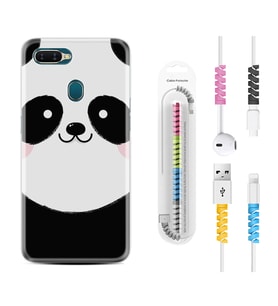 Oppo A5S A15 A16 A54 A55 A73 A74 Kılıf Kablo Koruma Spiral Silikon Sevimli Panda 1794
