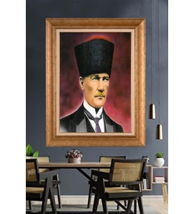 Altın Varaklı Çerçeveli Paspartulu Atatürk Tablo nh193 (Gold)