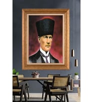 Altın Varaklı Çerçeveli Paspartulu Atatürk Tablo nh193 (Gold)