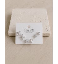 Taşlı Çiçek Silver Altılı Küpe