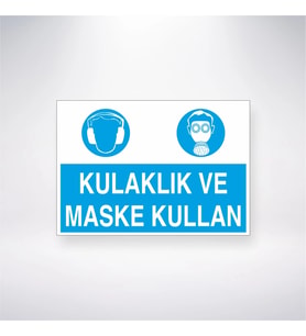 Kulaklık ve Maske Kullan 21x28 Arkası Yapışkanlı Levha