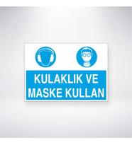 Kulaklık ve Maske Kullan 21x28 Arkası Yapışkanlı Levha