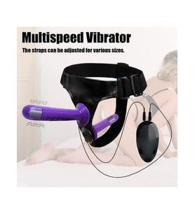 Censan Mor Double Dong Titreşimli Belden Bağlamalı Çift Taraflı Bisex Dildo Vibratör