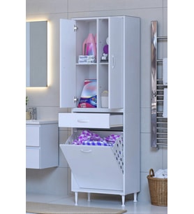 Eliusta Pine 60 cm Genişlikte Dolap 60x171x32,5 cm  Banyo/Mutfak Dolabı İki Kapaklı Sepetli Dolap (Beyaz)