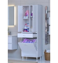 Eliusta Pine 60 cm Genişlikte Dolap 60x171x32,5 cm  Banyo/Mutfak Dolabı İki Kapaklı Sepetli Dolap (Beyaz)