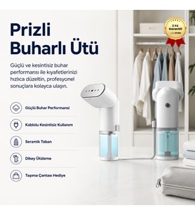 HZL Prizli Buharlı Ütü – Güçlü ve Kesintisiz Buhar Performansı, Kablolu Kullanım, Profesyonel Sonuçlar + Taşıma Çantası Hediye