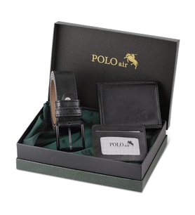 Polo Air Kutulu Erkek Spor Cüzdan Kemer Kartlık Seti M-08 (Siyah)
