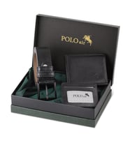 Polo Air Kutulu Erkek Spor Cüzdan Kemer Kartlık Seti M-08 (Siyah)