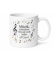 Müzik Öğretmenine Hediye Notalı Şık Tasarım Çay Kupası Porselen Bardak