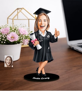 Kişiye Özel Mezuniyet Tasarımlı Karikatür Ahşap Biblo Model-5