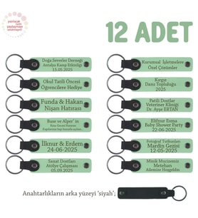 Açık Yeşil & Siyah, Sınıf Öğretmeninden Özel Mesajlı Karne Hatırası Anahtarlık 12’li Set, Miniklere