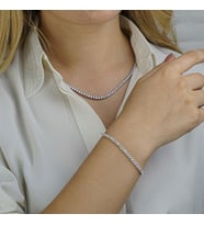 Yuvarlak Pırlanta Tasarımlı 925 Ayar Gümüş Su Yolu Kolye Bileklik Set 2 MM