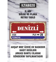 1 Parça (10x20) Uv Baskı Mdf 20 Denizli İl Plaka Retro Tablo Poster - ILTAB10X20-020