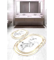 Dijital Baskılı Kaymaz Taban Yıkanabilir Oval 2'li Klozet Takımı Banyo Paspası NOKZ-SD-47 (Beyaz)