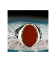 Oval Kırmızı Akik Taşlı 925 Ayar Gümüş Yüzük