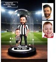KİŞİYE ÖZEL BABA ÇOCUK, BABA OĞUL Siyah Beyaz TARAFTAR TASARIMLI IŞIKLI KARİKATÜR FANUS BİBLO