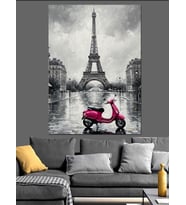 Eiffel Kulesi Ve Vespa Siyah Beyaz Dekoratif Kanvas - Mdf Ahşap Tablo