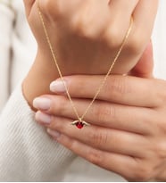 Mode Silver Renkli taşlı kalp gümüş kolye (Kırmızı)