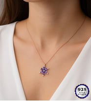 Gerçek Ametist Taşlı Lotus Çiçeği Kolyesi 925 Ayar Gümüş Premium Kadın Kolye Hediyesi