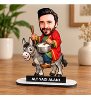 Kişiye Özel Erkek Nasrettin Hoca Karikatürlü 18 cm MDF Masaüstü Biblo - Erkek Nasrettin Hoca Hediyesi Yeni İş ve Meslek Hediyesi