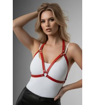 Mulvxbrf Brf02 Kırmızı Göğüs Harness Suni Deri Zımba Detaylı - Brf25 (Mulvix)