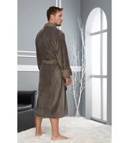 Nefti Renk Yaka Kapitone Bambu Pamuklu Erkek Bornozu (Füme)