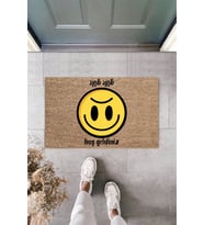 Dormot Modern Dijital Baskı Smile Sevinç ve Hüzün Kapı önü paspası (Bej)