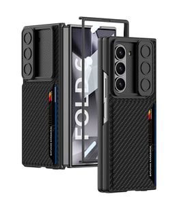 Samsung Galaxy Z Fold 6 Kılıf Kamera Korumalı Karbon Fiber Arka Yüzey Kartlıklı (Siyah)
