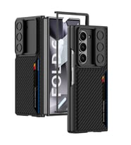 Samsung Galaxy Z Fold 6 Kılıf Kamera Korumalı Karbon Fiber Arka Yüzey Kartlıklı (Siyah)