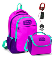 Coral High Kız Çocuk Okul Çantası ve Beslenme Çantası Seti - Pembe Mavi