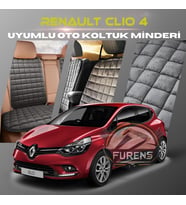 Renault Clio 4 Antrasit Renk Tay Tüyü Cepli & Terletmez Sırtlı Oto Koltuk Minder Seti - Koltuk Koruma Kılıfı (ÖN & ARKA TAM SET)