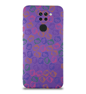 Xiaomi Redmi Note 9 Uyumlu Lansman Kılıf Hello Kitty Tasarımlı İçi Kadife Kapak-Mor (Şeffaf)
