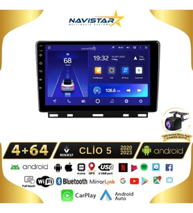 Clio 5 2020-2023 Model 4GB + 64GB Android 13 Kablosuz Carplay Navigasyon Multimedya Sistemi
